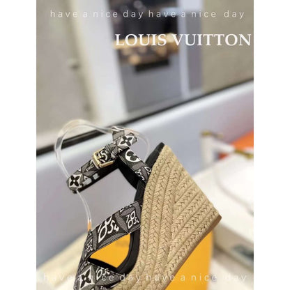 Louis Viutton Hollow Straw Wedge Sandals SH010388