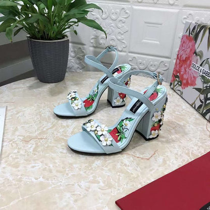 Dolce and Gabbana Flower Chunky Heel Sandals SHS05382