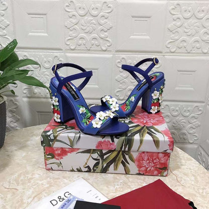 Dolce and Gabbana Flower Chunky Heel Sandals SHS05383