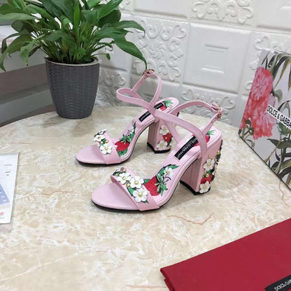 Dolce and Gabbana Flower Chunky Heel Sandals SHS05384