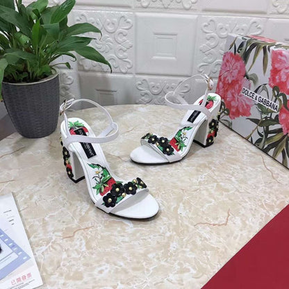 Dolce and Gabbana Flower Chunky Heel Sandals SHS05385