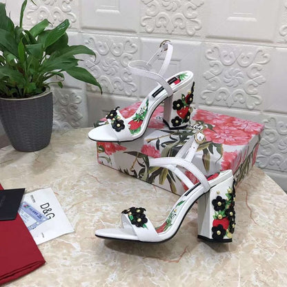 Dolce and Gabbana Flower Chunky Heel Sandals SHS05385