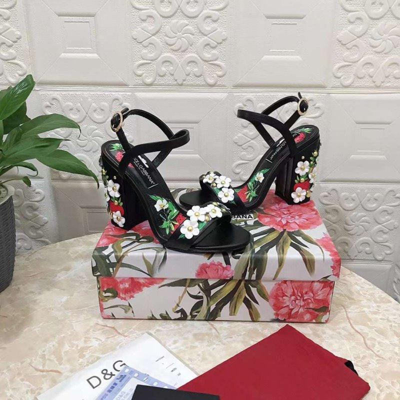 Dolce and Gabbana Flower Chunky Heel Sandals SHS05386