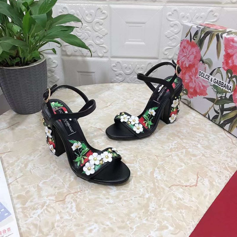 Dolce and Gabbana Flower Chunky Heel Sandals SHS05386