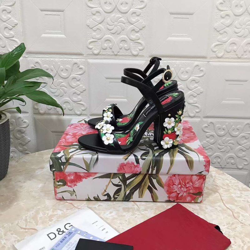 Dolce and Gabbana Flower Chunky Heel Sandals SHS05386