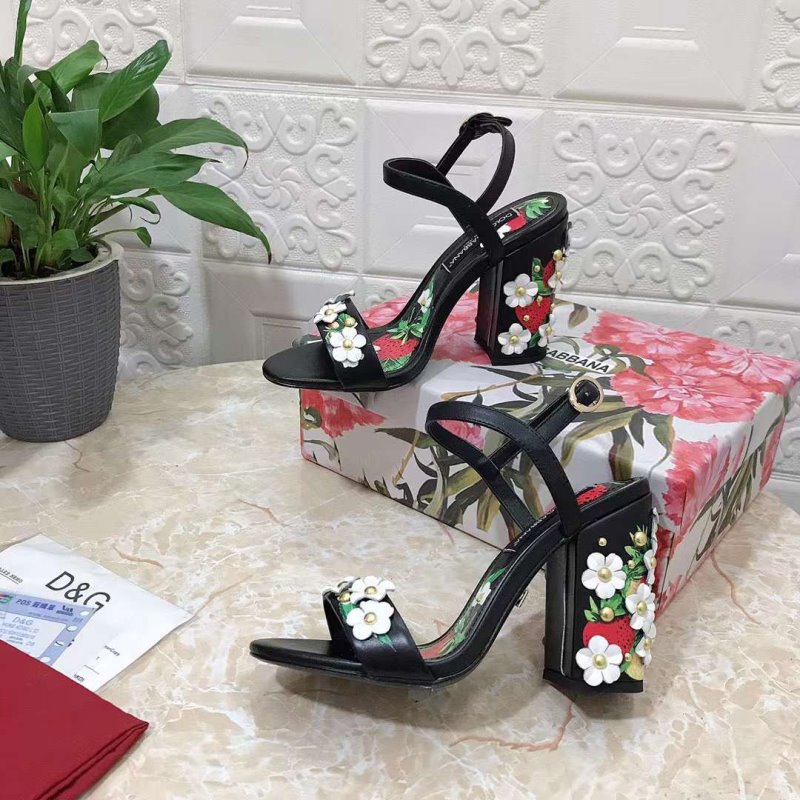 Dolce and Gabbana Flower Chunky Heel Sandals SHS05386