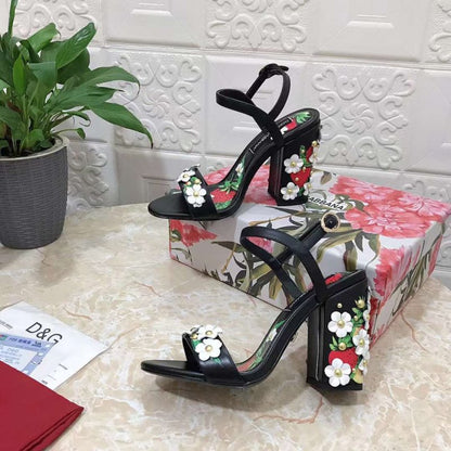 Dolce and Gabbana Flower Chunky Heel Sandals SHS05386