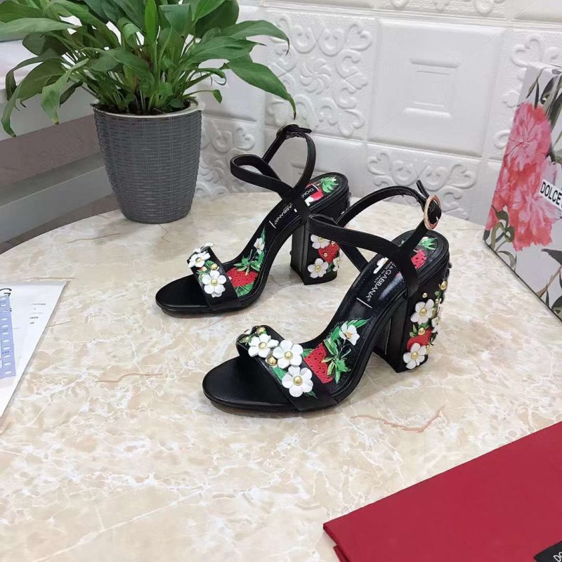 Dolce and Gabbana Flower Chunky Heel Sandals SHS05386