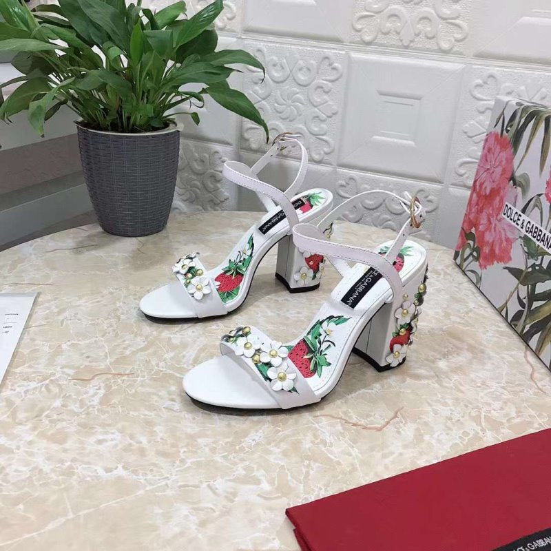 Dolce and Gabbana Flower Chunky Heel Sandals SHS05387