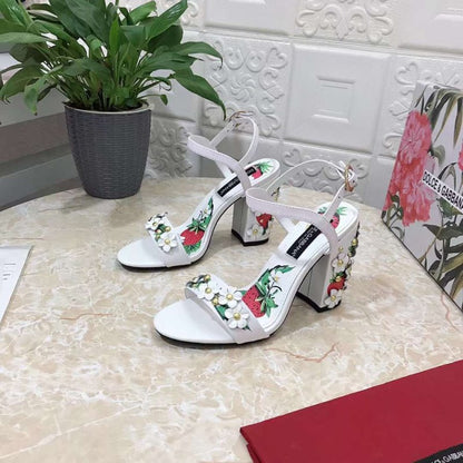 Dolce and Gabbana Flower Chunky Heel Sandals SHS05387