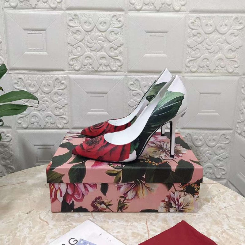 Dolce and Gabbana Flower Print Heel Single Shoes SHS05378