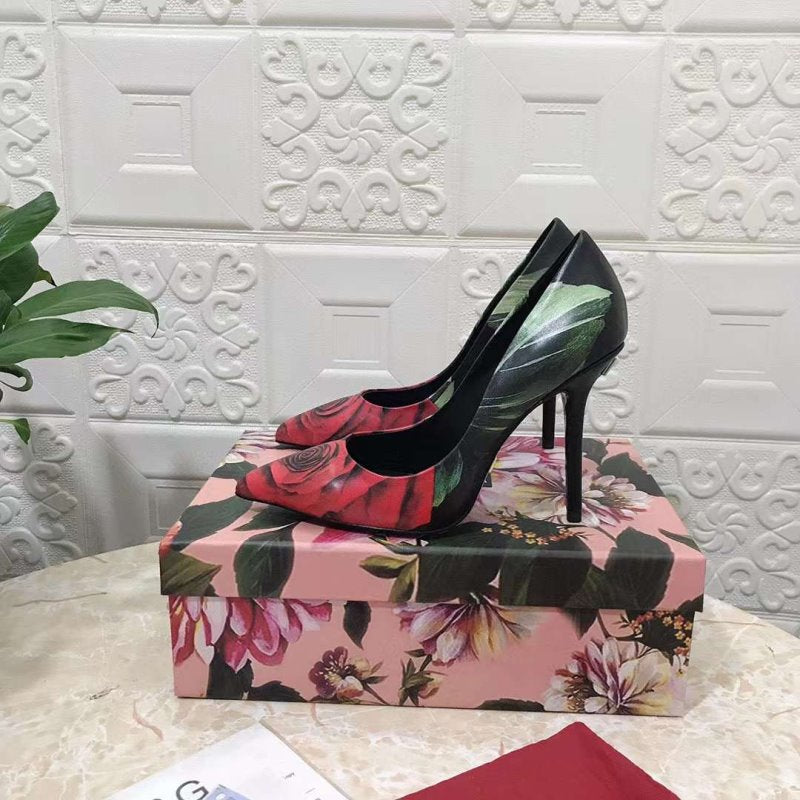 Dolce and Gabbana Flower Print Heel Single Shoes SHS05379