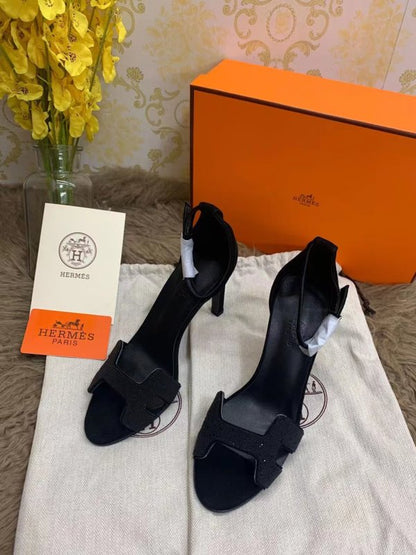 Hermes Black Heeled Sandals SHS02526