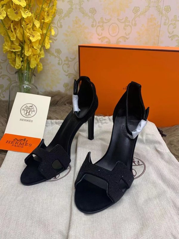 Hermes Black Heeled Sandals SHS02526