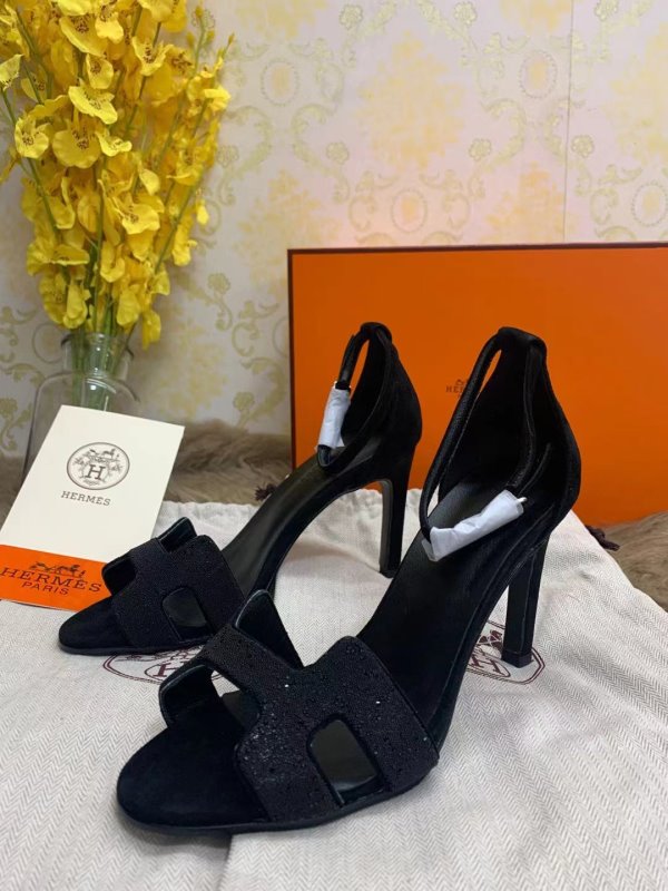 Hermes Black Heeled Sandals SHS02526