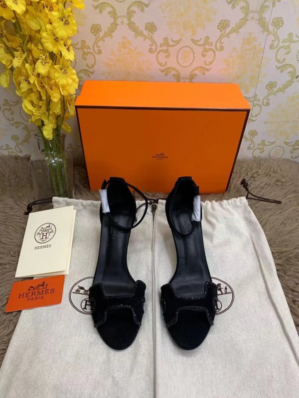 Hermes Black Heeled Sandals SHS02545