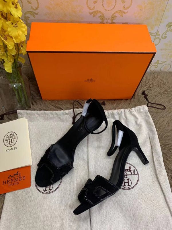 Hermes Black Heeled Sandals SHS02545