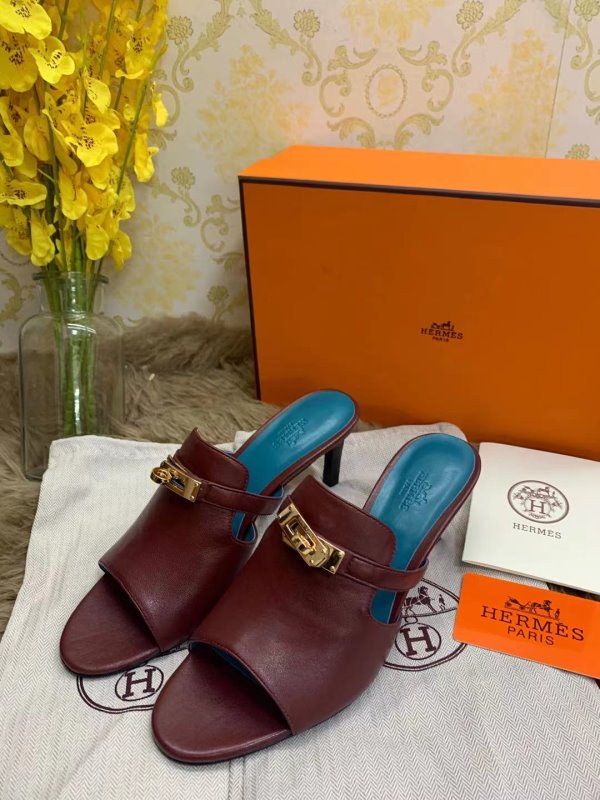 Hermes Maroon Heeled Sandals SHS02527