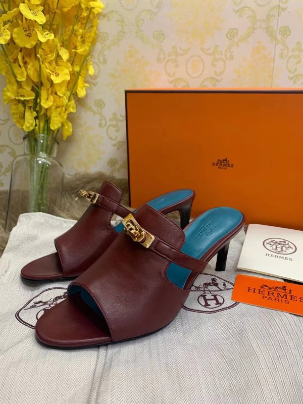 Hermes Maroon Heeled Sandals SHS02527