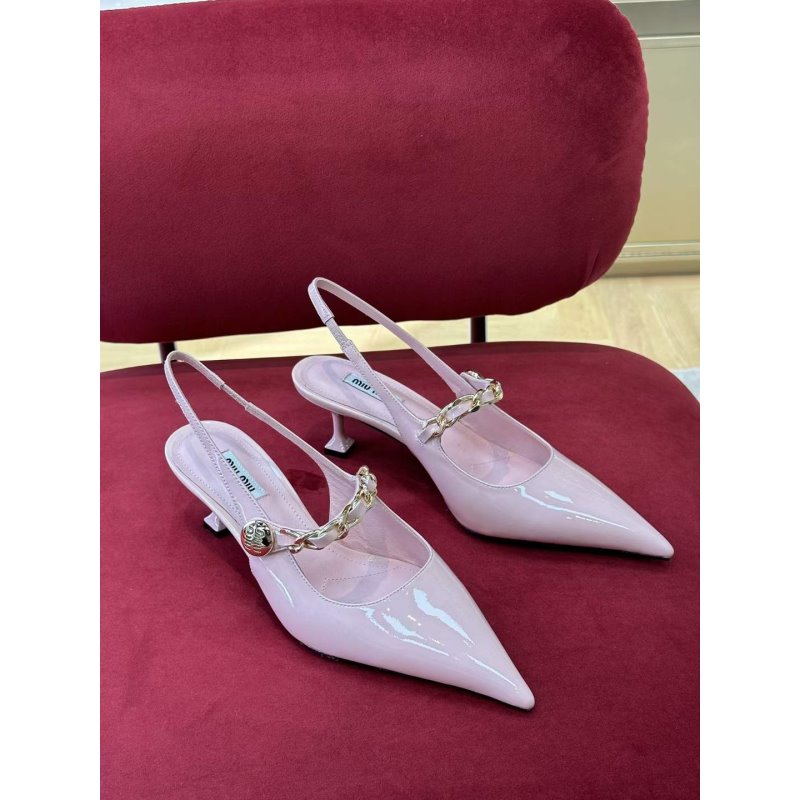 Miu miu Pointy Chain Heeled Slingback Sandals SHS05421