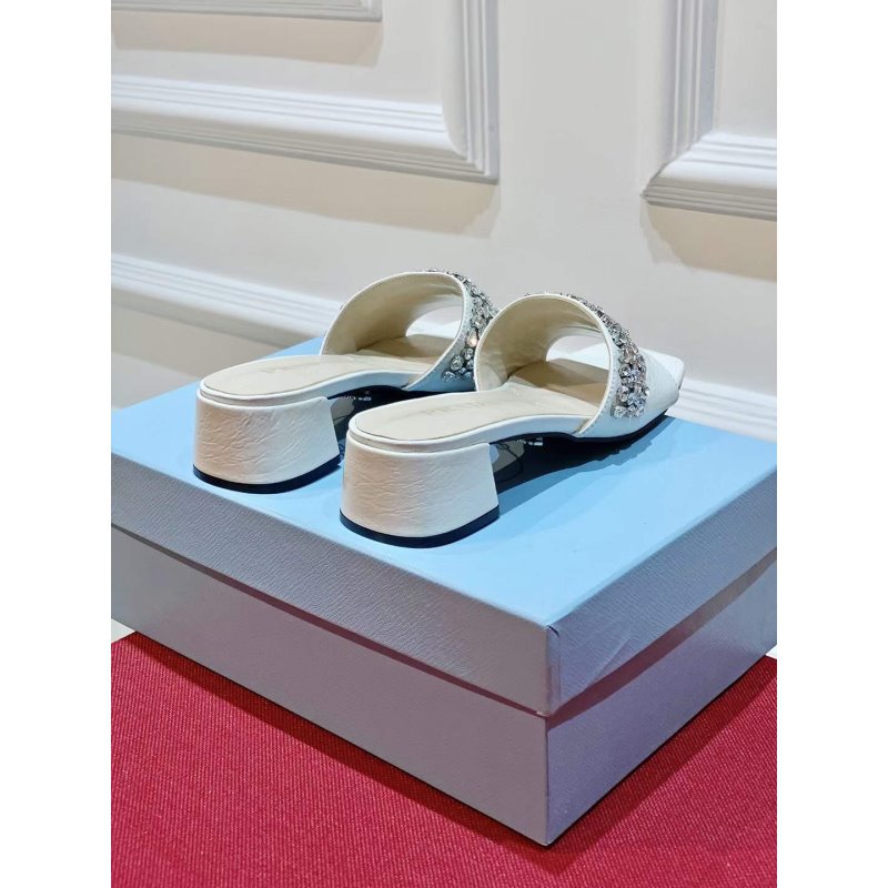 Prada Rhinestone Thick heeled Slippers SH00312