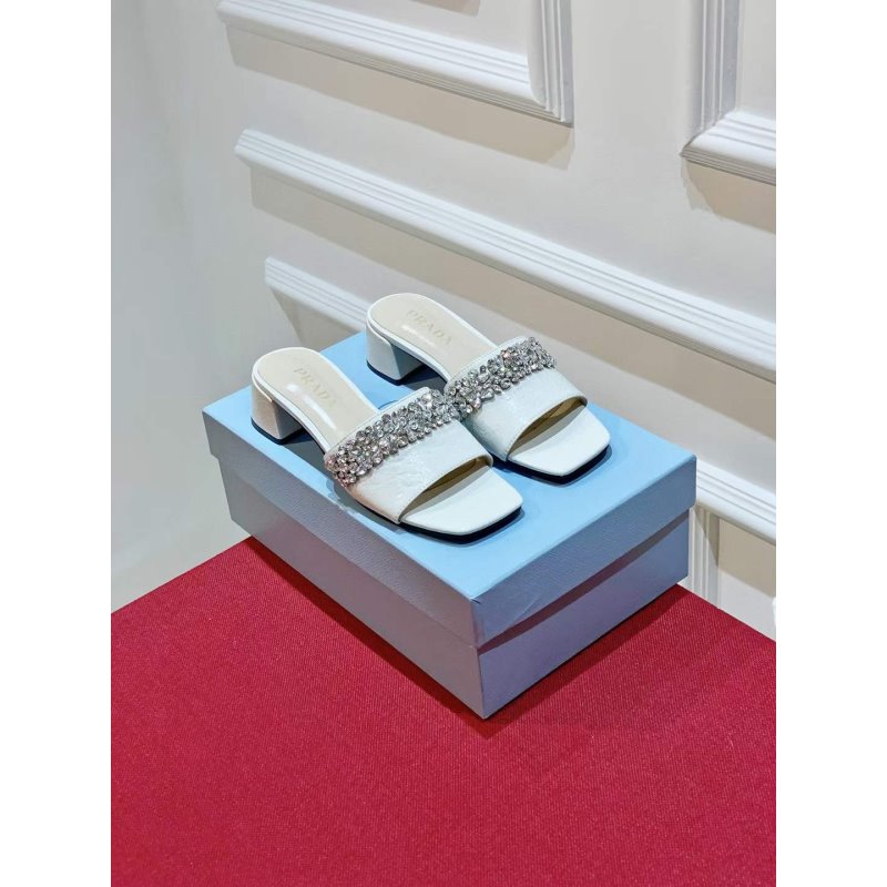 Prada Rhinestone Thick heeled Slippers SH00312