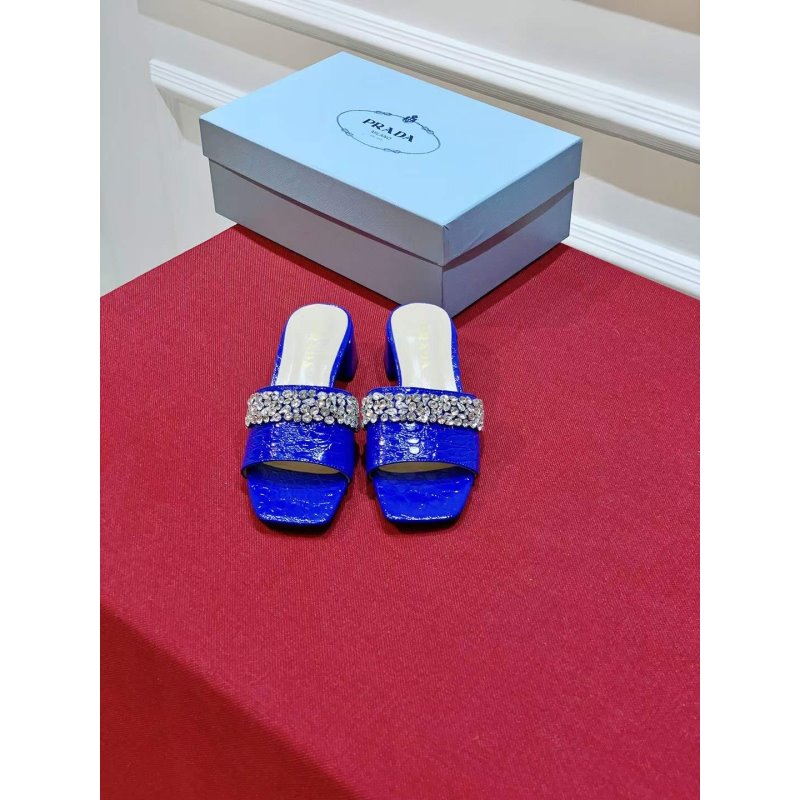 Prada Rhinestone Thick heeled Slippers SH00313