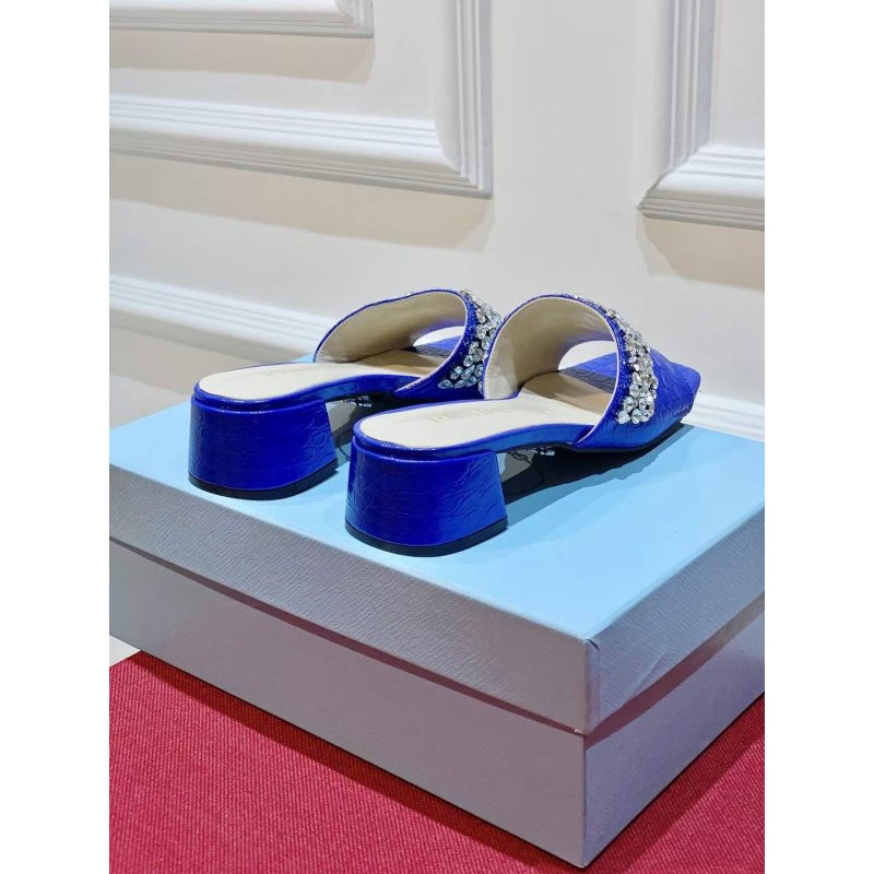 Prada Rhinestone Thick heeled Slippers SH00313