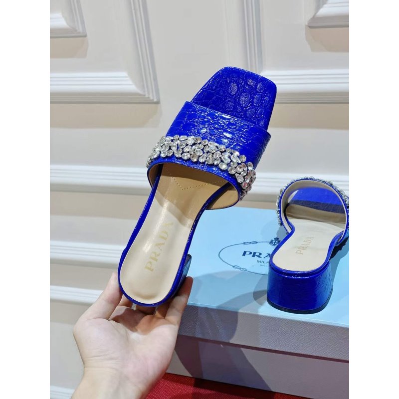Prada Rhinestone Thick heeled Slippers SH00313