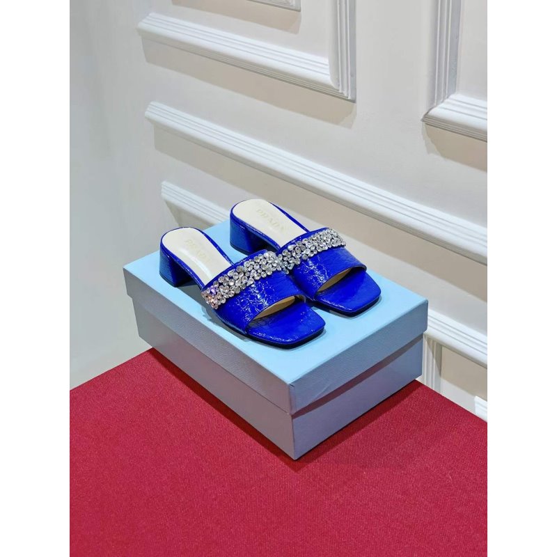 Prada Rhinestone Thick heeled Slippers SH00313
