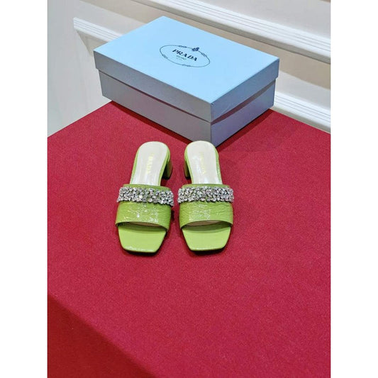 Prada Rhinestone Thick heeled Slippers SH00314