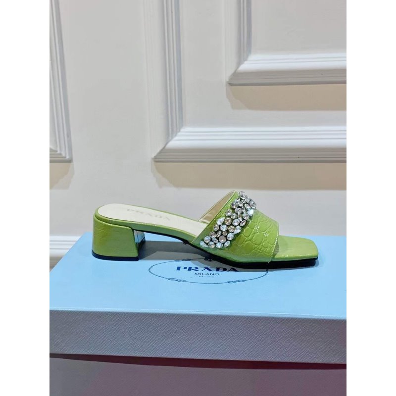 Prada Rhinestone Thick heeled Slippers SH00314