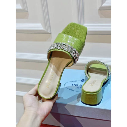 Prada Rhinestone Thick heeled Slippers SH00314