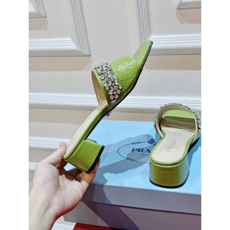 Prada Rhinestone Thick heeled Slippers SH00314