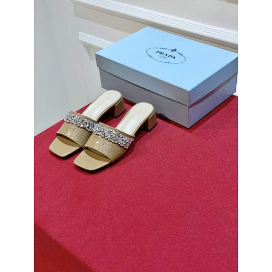 Prada Rhinestone Thick heeled Slippers SH00315
