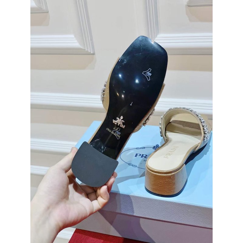 Prada Rhinestone Thick heeled Slippers SH00315