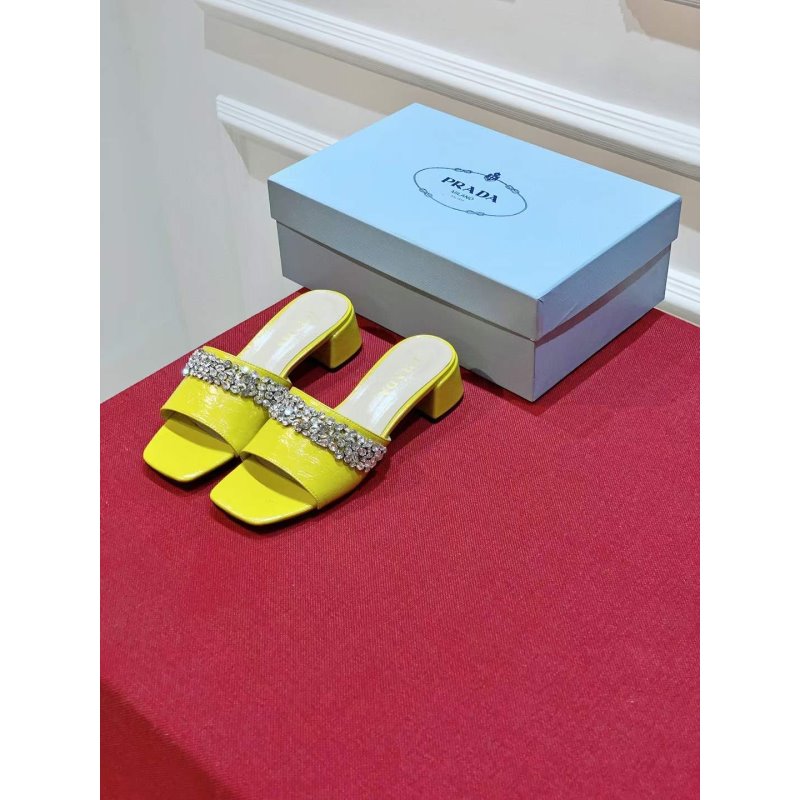 Prada Rhinestone Thick heeled Slippers SH00316