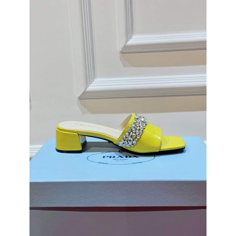 Prada Rhinestone Thick heeled Slippers SH00316