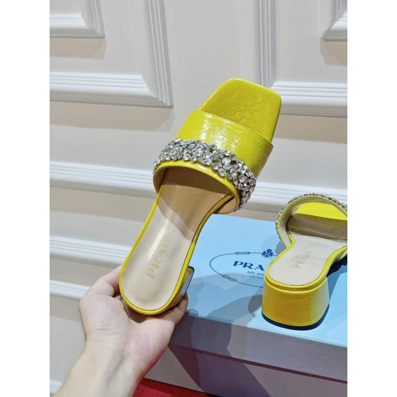 Prada Rhinestone Thick heeled Slippers SH00316