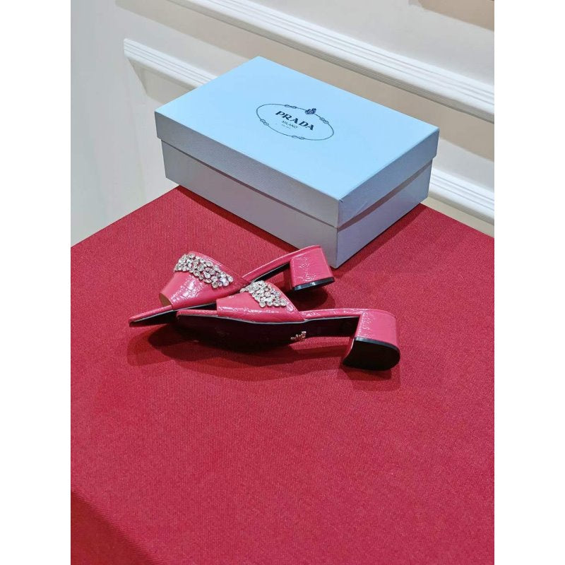Prada Rhinestone Thick heeled Slippers SH00317