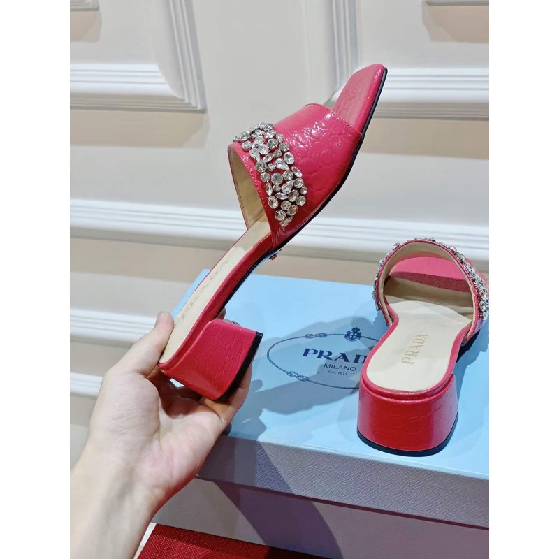 Prada Rhinestone Thick heeled Slippers SH00317