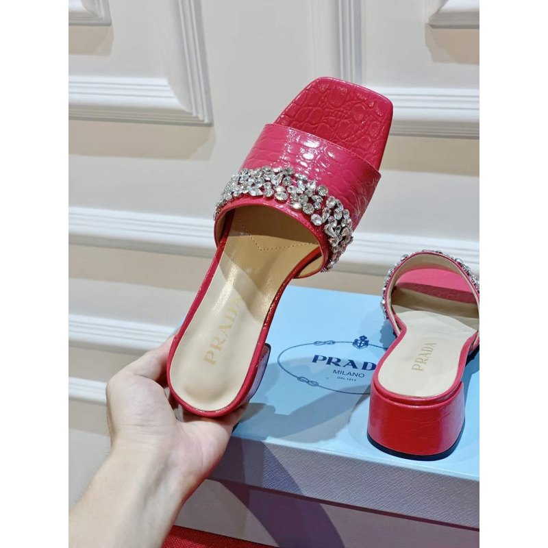 Prada Rhinestone Thick heeled Slippers SH00317