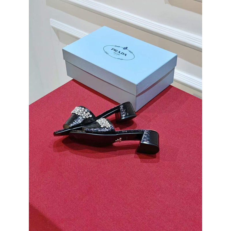 Prada Rhinestone Thick heeled Slippers SH00318
