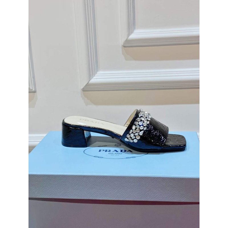 Prada Rhinestone Thick heeled Slippers SH00318