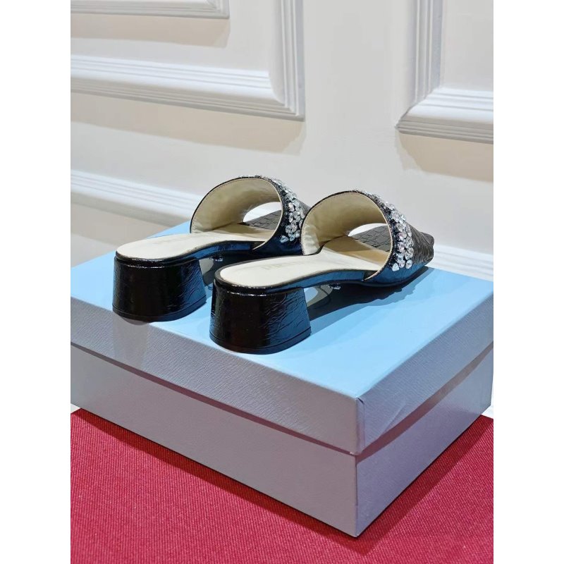 Prada Rhinestone Thick heeled Slippers SH00318
