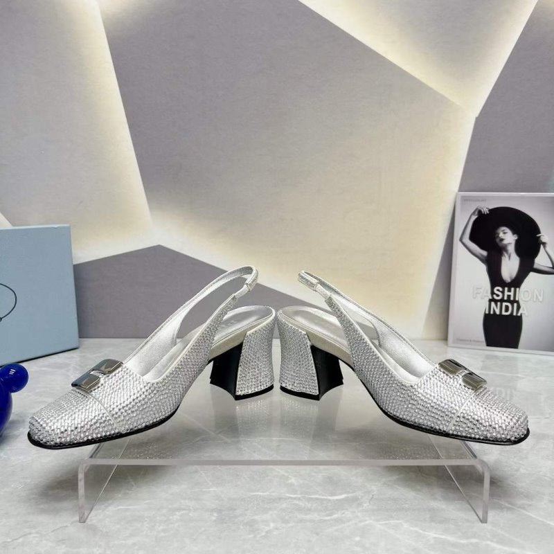 Prada Square head back empty thick single Shoes SH00099