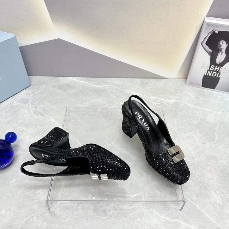 Prada Square head back empty thick single Shoes SH00100
