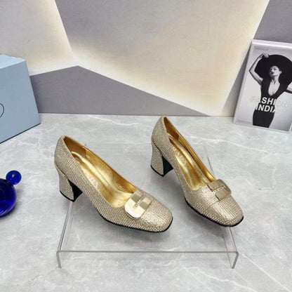 Prada Square head back empty thick single Shoes SH00106
