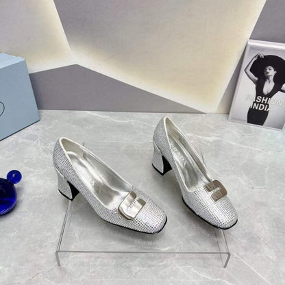 Prada Square head back empty thick single Shoes SH00107