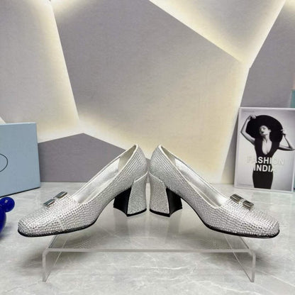 Prada Square head back empty thick single Shoes SH00107